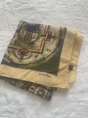 Satya Paul Yellow Silk Scarf with Multicolor Circular Motif